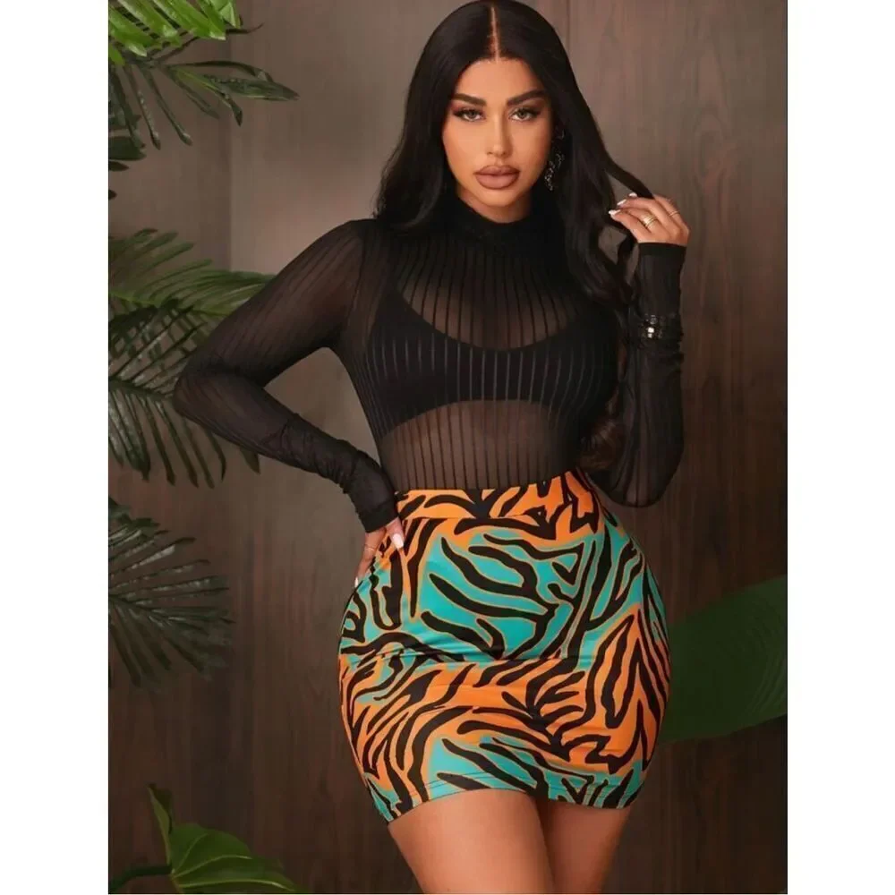 Multicolored Zebra Patterned Bodycon Skirt